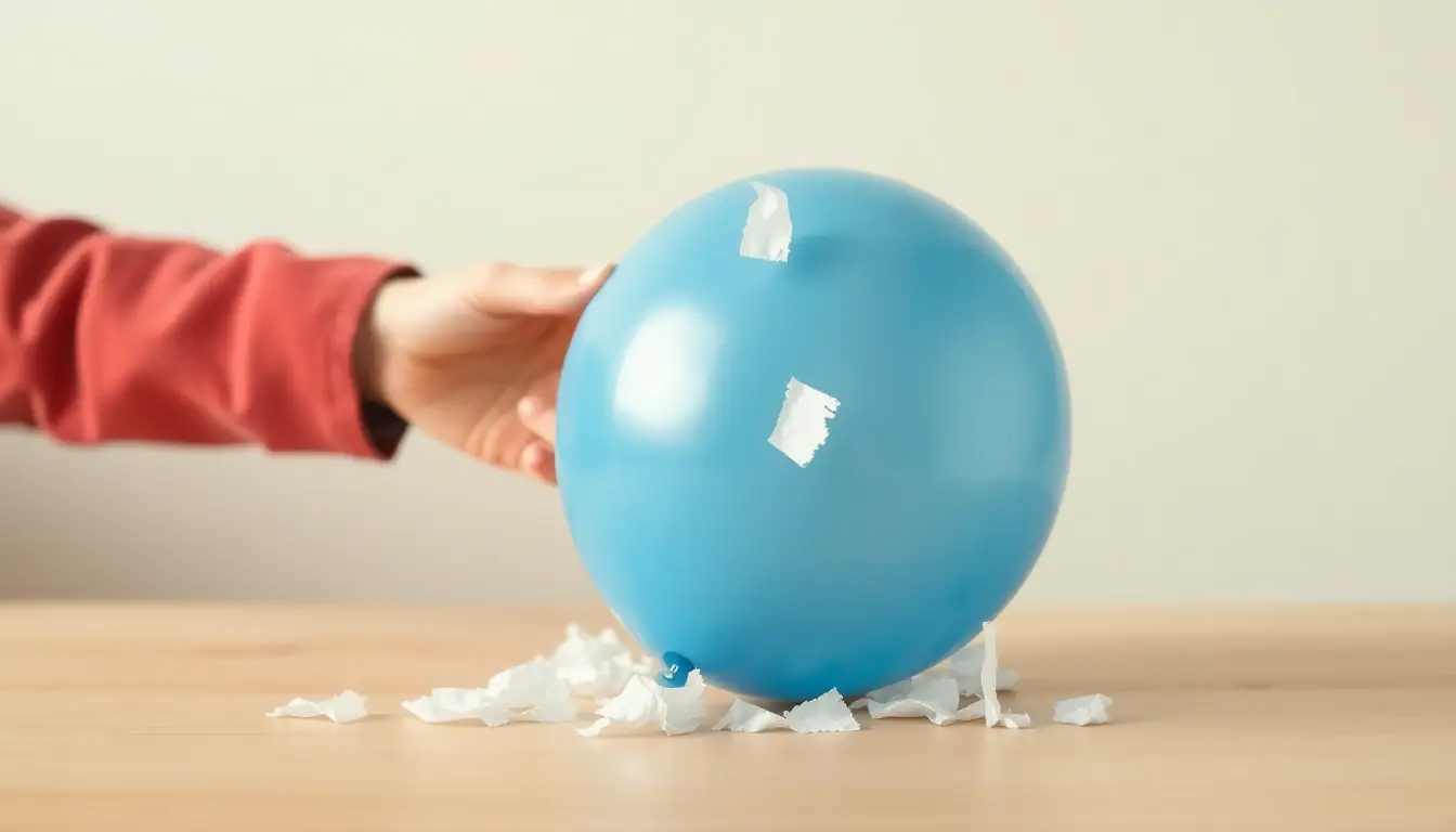 Small pieces of torn tissue paper leaping up to cling to a charged balloon